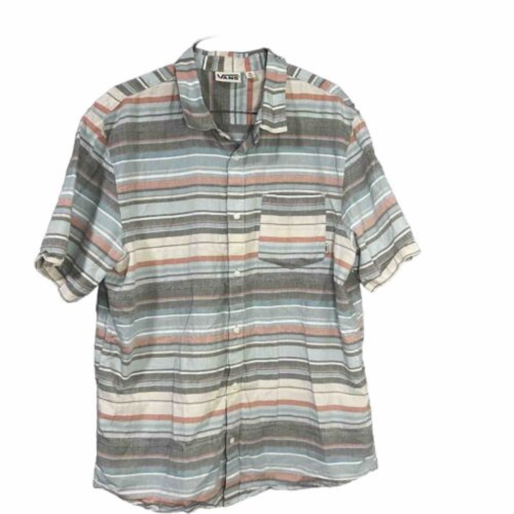 Vans Off The Wall Button Up Collared Short Sleeved Striped Men’s Size XL